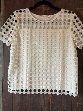 Tory Burch Ivory Eyelet Circle Short Sleeve Top
